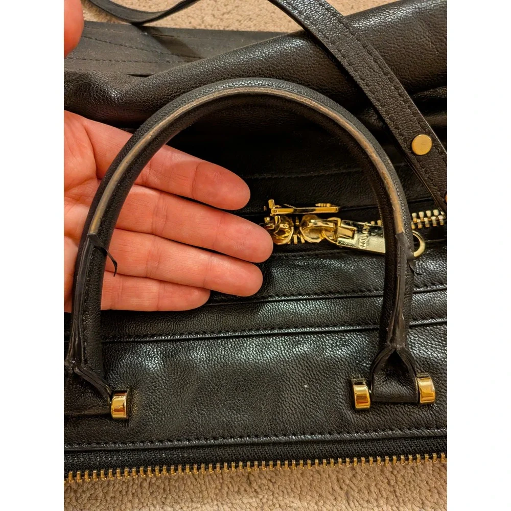 Milly Black Pebbled Leather Satchel Handbag Gold Hardware Crossbody Bag
